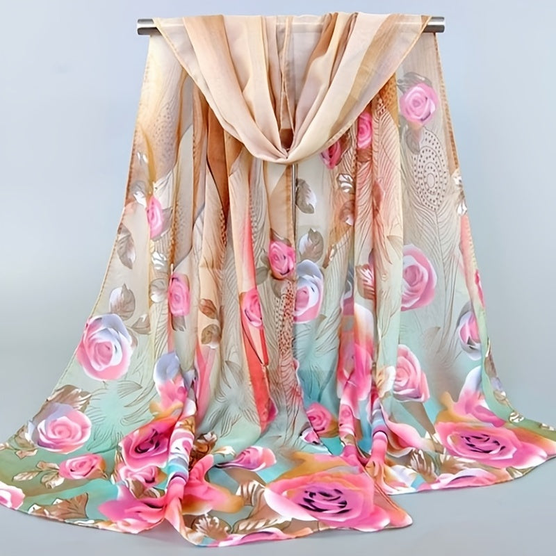 Floral Chiffon Silky Scarf Sun Protection Seaside Beach Scarf