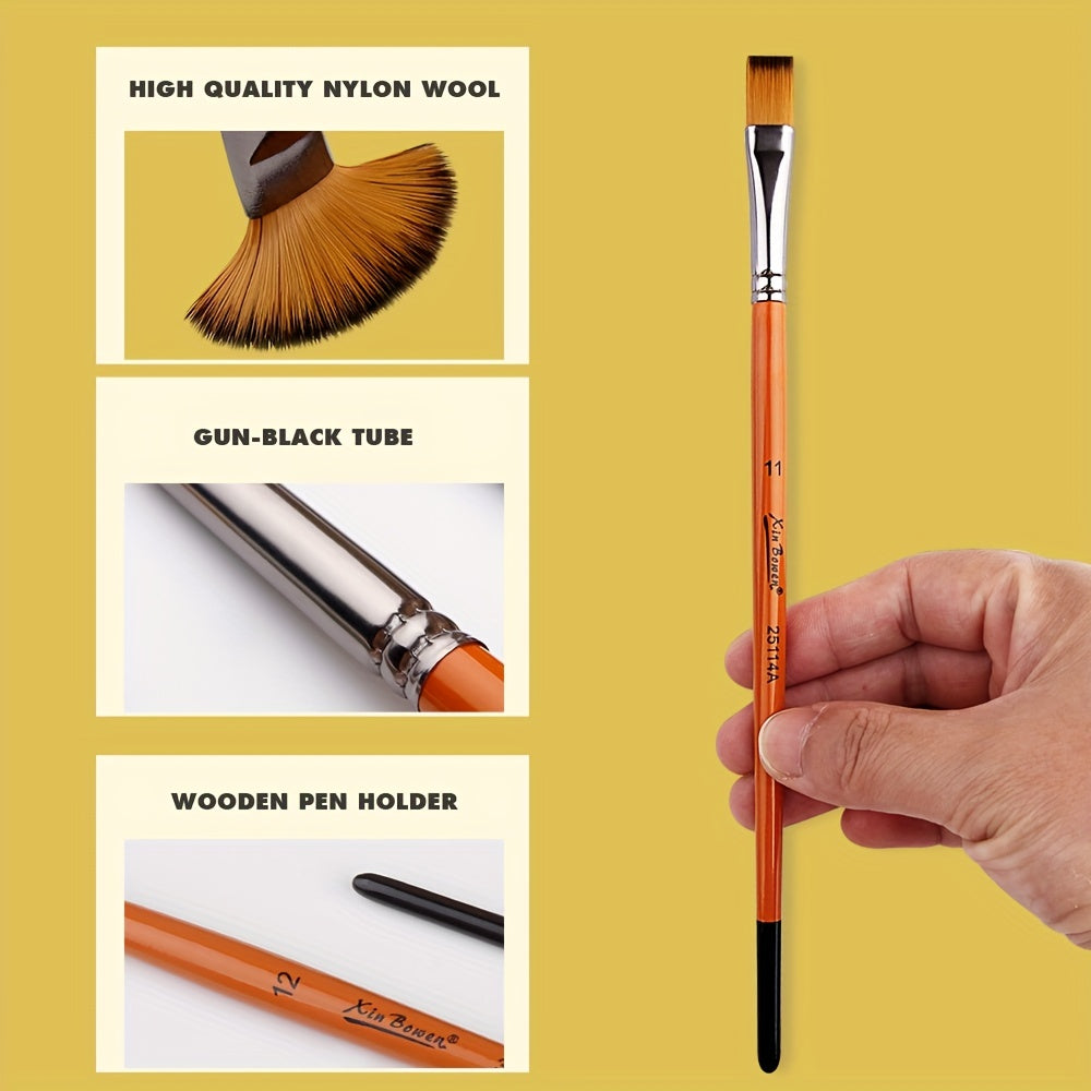 12pcs Synthetic Acrylic Paint Brushes Brass Ferrules Birch Handles