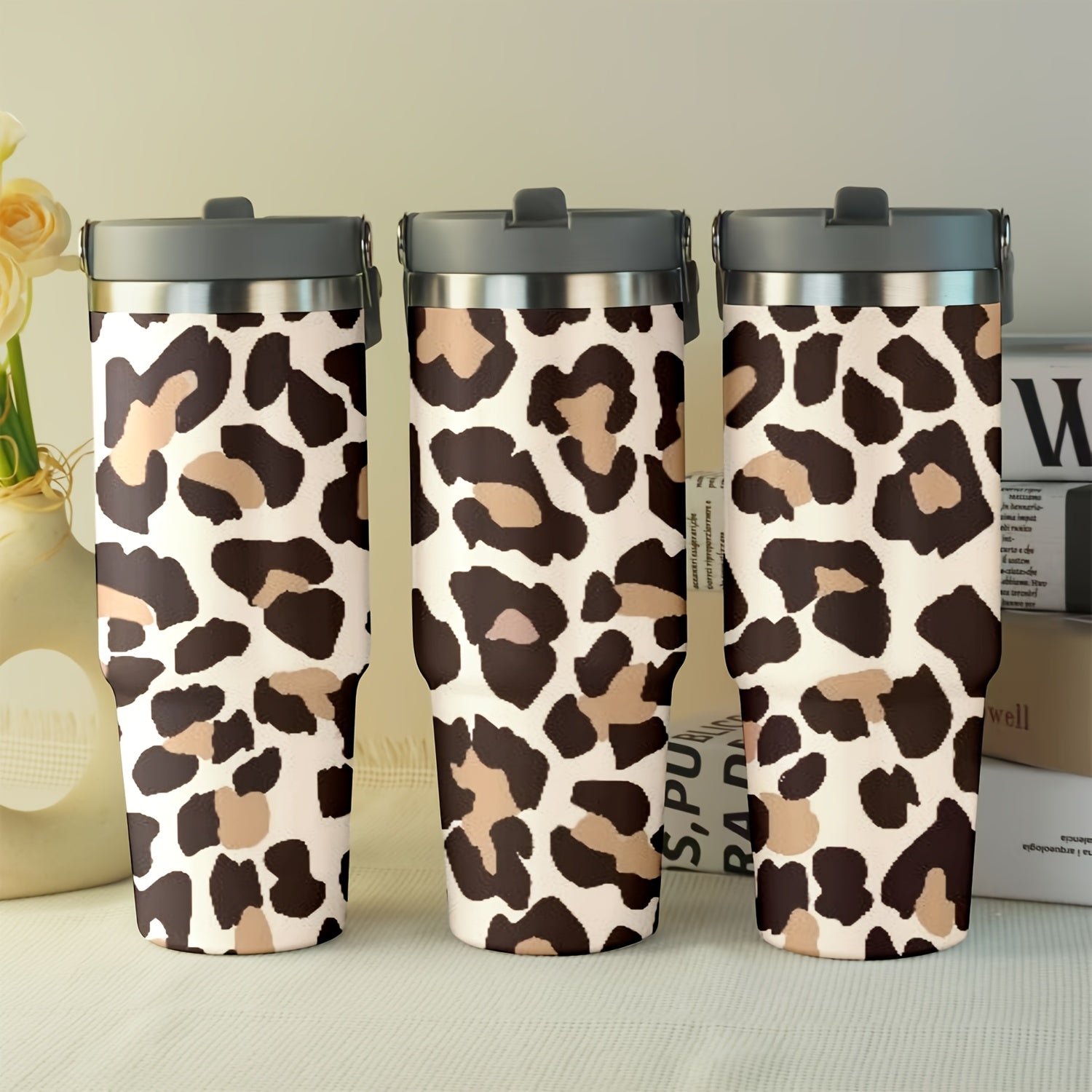 30oz Leopard Print Stainless Steel Travel Mug Insulated Hot/Cold