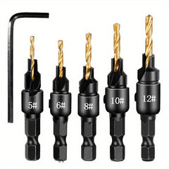 5pcs Woodworking Countersink Drill Bit Set for Pilot Holes 5-12 Size
