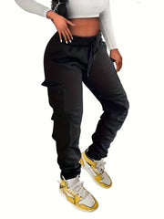 Women's Plus High Rise Cargo Pants Elastic Drawstring Pockets