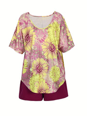 Women's Plus Paisley Print Tee & Shorts 2 Piece Set