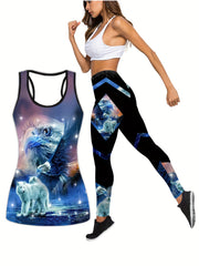  Animal & Ombre Print Racer Back Tank Top & Leggings Yoga Outfit Set