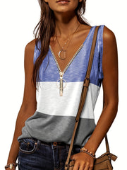 Casual Zip V-Neck Tank Top Women