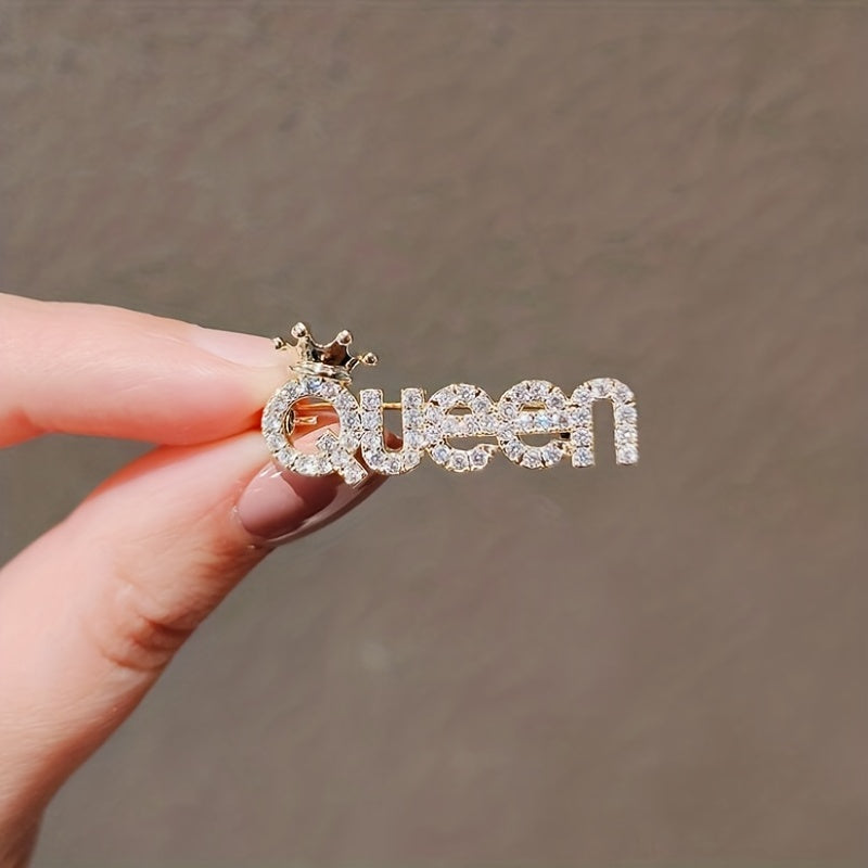 Rhinestone Letter QUEEN Brooches Pins Corsage Scarf Clips Safety Pin