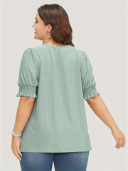  Eyelet Embroidered Puff Sleeve Blouse