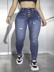  Washed Ripped Fringe Trim Skinny Jeans