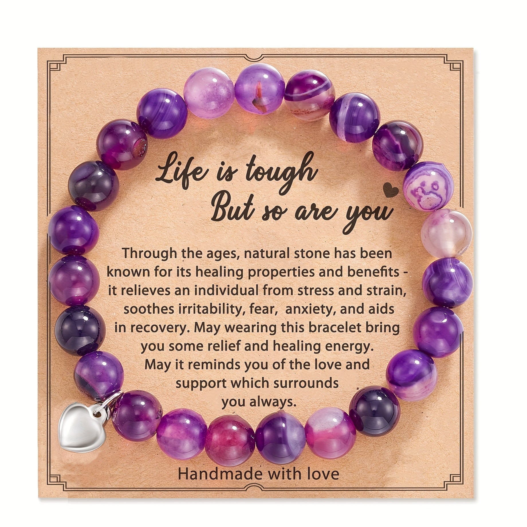 Amethyst Healing Bracelet Love Heart Pendant Energy Healing & Relax Anxiety