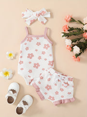 3pcs Baby Girls Floral Onesie & Shorts Set