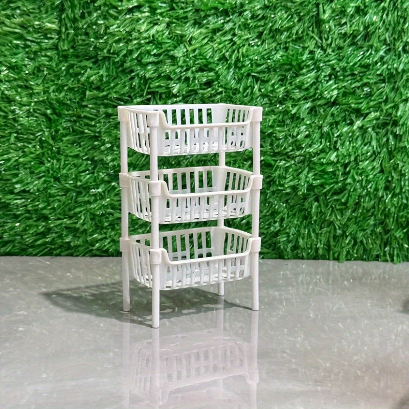 3Pcs Micro Plastic Storage Rack for Dollhouses - Ideal for Kitchens & Bathrooms