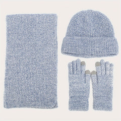 Autumn Winter Warm Set Fashionable Thickened Scarf Hat Gloves 3pc Set