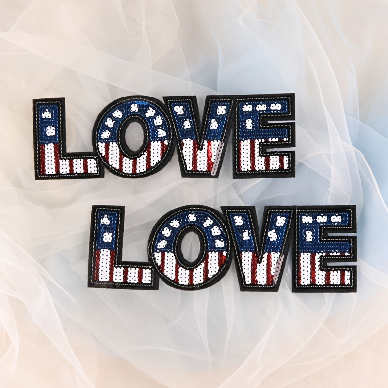 2pcs Sequins Letter Embroidery Patches Fabric Art Decor DIY Clothes Accessories