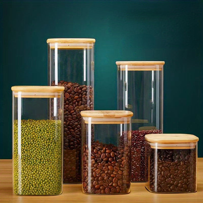 5pcs Glass Candy Jars with Bamboo Lids Airtight Containers for Spices Nuts Cooki