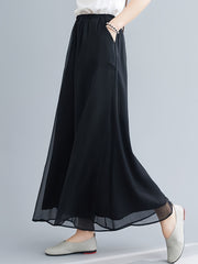  Mesh Overlay Wide Leg Trousers