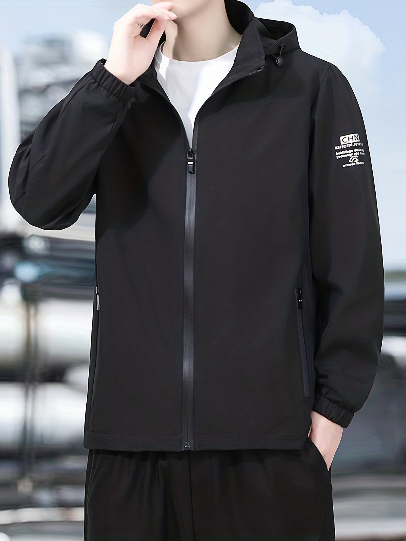 Men's Casual Stretchy Hooded Windbreaker Coat for Spring Autumn