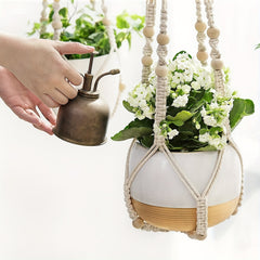 2pcs Macrame Plant Hanger Indoor Hanging Planter Basket With Wood Beads