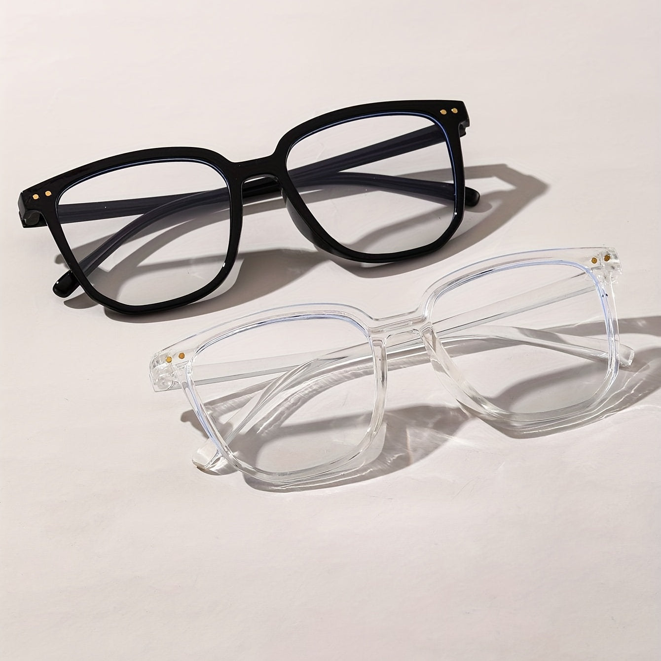 2pcs Clear Lens Cat Eye Glasses Rivet Decor