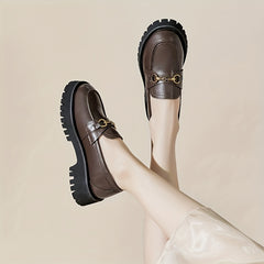 Women's Metal Decor Loafers Slip On Chunky Heel Shoes