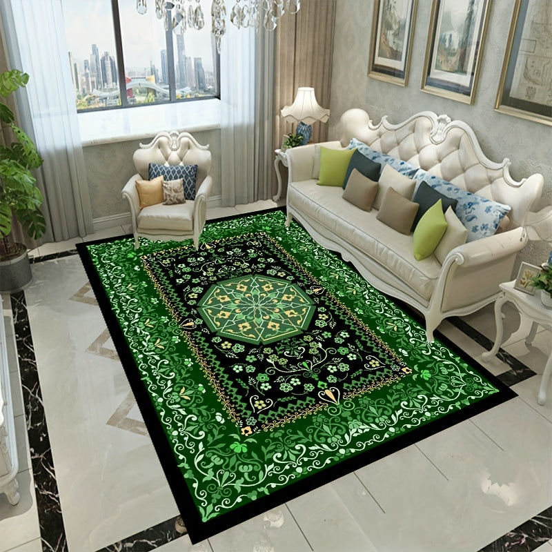 Green Boho Anti Fatigue Kitchen Rugs Absorbent Non Slip Cushioned