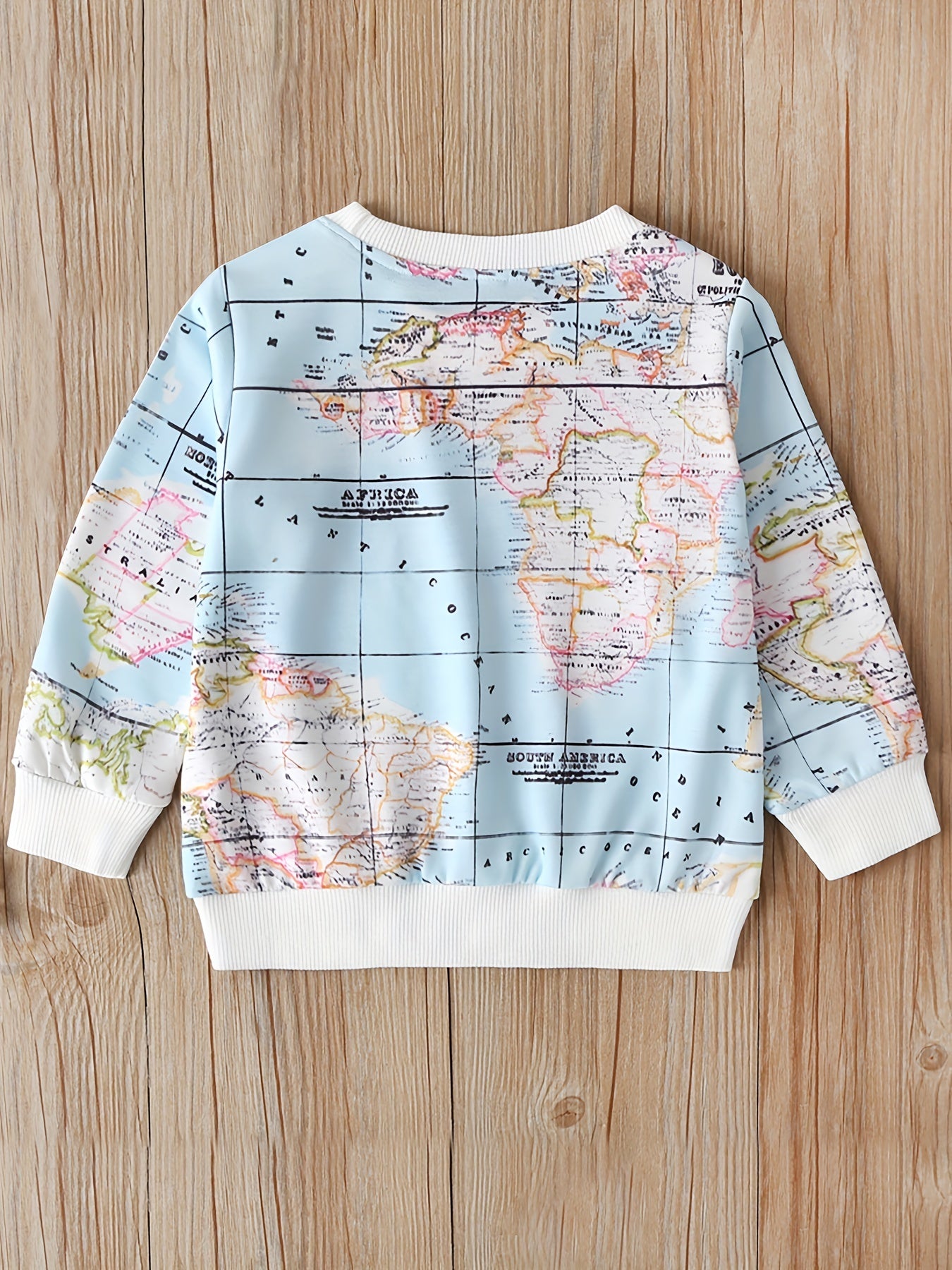 Earth Map Print Boys Casual Pullover Sweatshirt