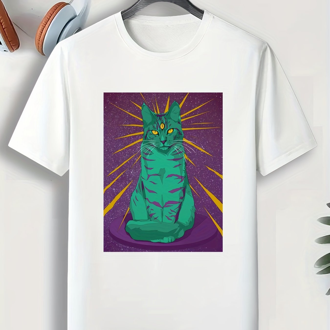 Mythical Cat Print Men's Comfy T shirt - Outdoor Gift For Men