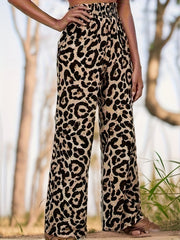  Leopard Print High Rise Wide Leg Pants