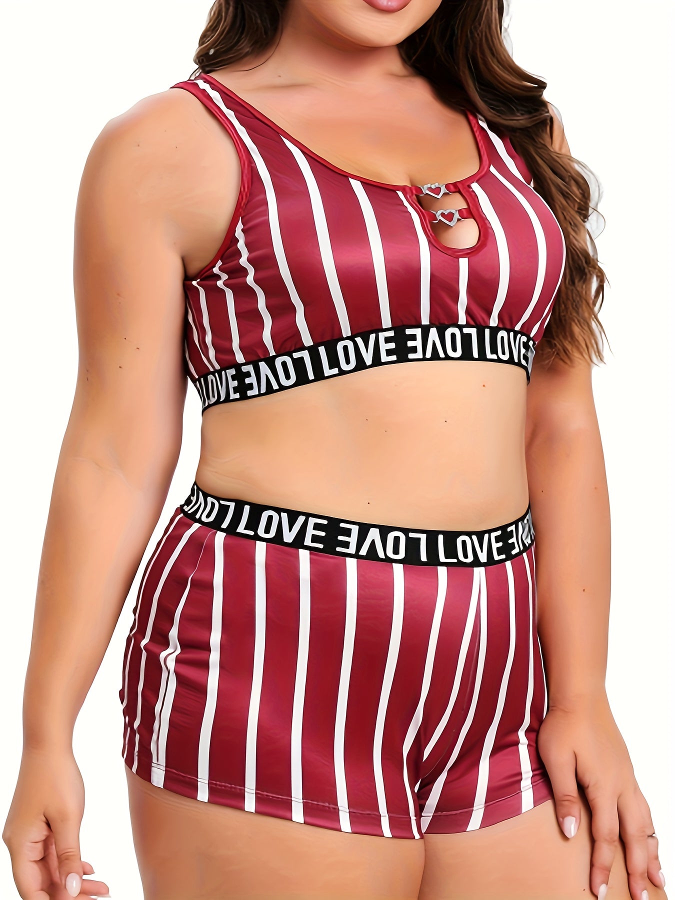  Sports Underwear Set Women's Plus Stripe Print