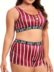  Sports Underwear Set Women's Plus Stripe Print