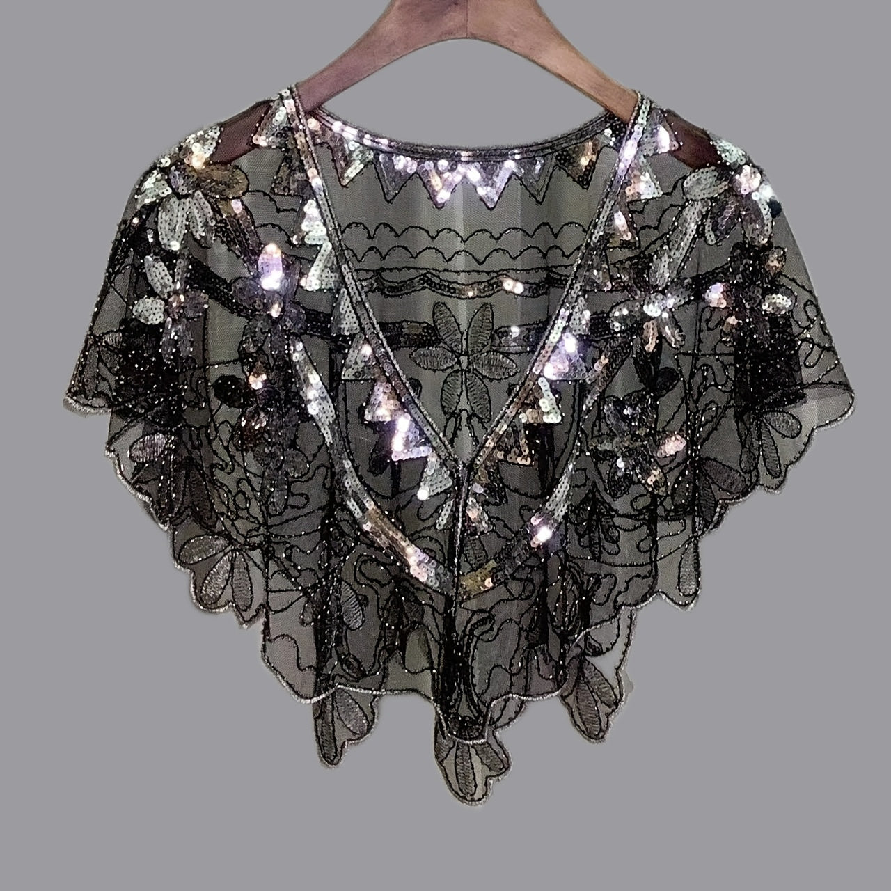 Vintage Flower Embroidery Sequin Beaded Shawl