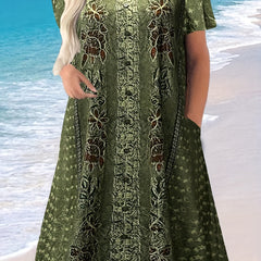 Floral Print Button Boho Dress with Pockets