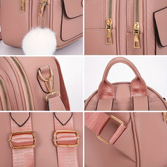 Mini Women's Backpack With Plush Ball - Cute Purse Shape Bag