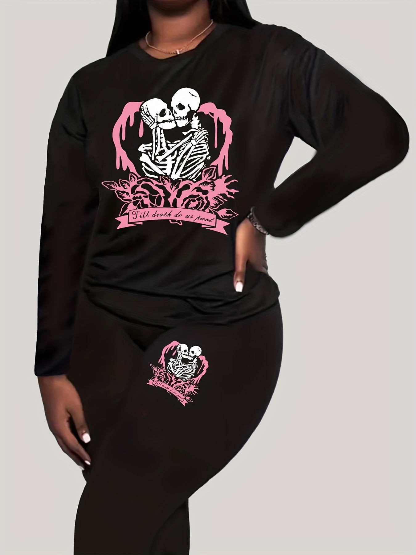  Skull Couple Print Top & Leggings Set