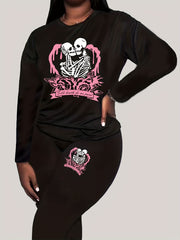  Skull Couple Print Top & Leggings Set
