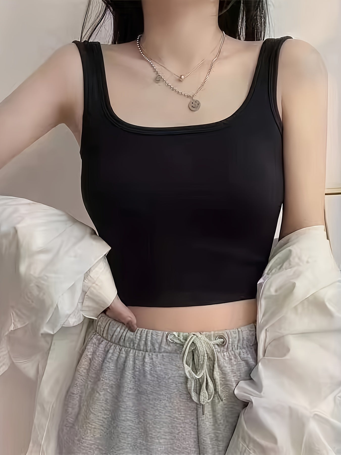 3pcs Solid Padded Tank Tops Crew Neck Women's Lingerie