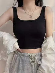 3pcs Solid Padded Tank Tops Crew Neck Women's Lingerie
