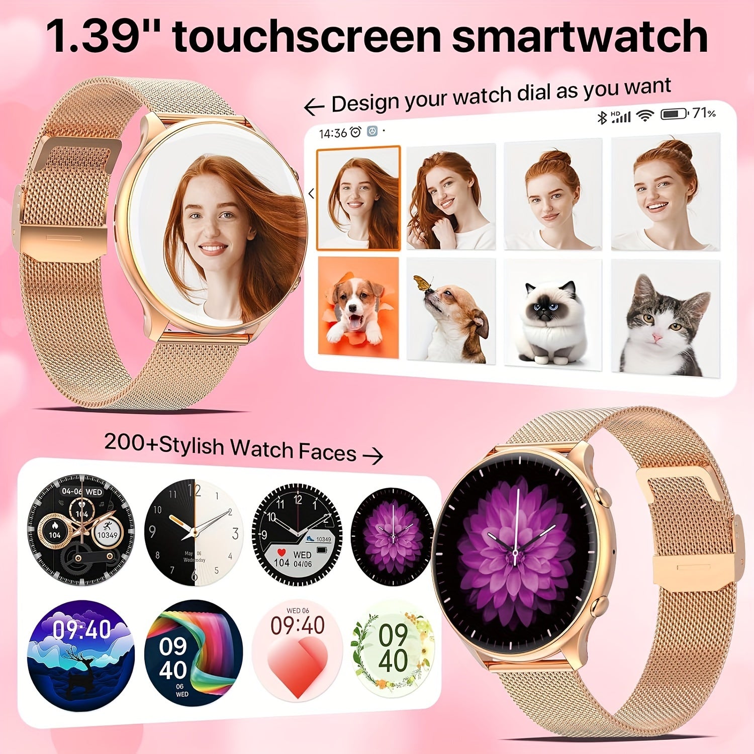 Women's Calling Smartwatch 3 Round Smartwatch with 100 Sports Modes
