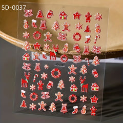 5D Embossed Snowflake Snowman Nail Art Stickers