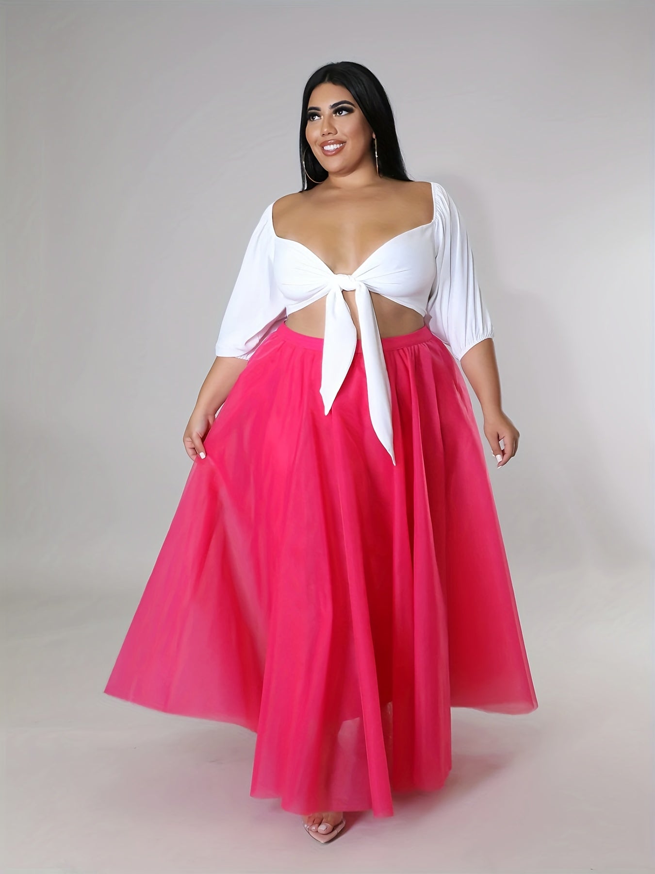  Party Skirt Women's Plus Contrast Mesh Layered Tutu Maxi Skirt