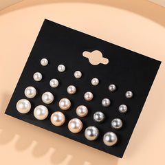 24 Pairs Zircon Pearl Stud Earrings Minimalist Style Jewelry