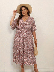  Floral Print Surplice Neck Flutter Dress