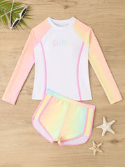 Tie Dye Swimwear Set 2pcs Girls Gradient Long Sleeve Top Shorts Set
