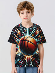 Boy's Basketball Print Casual Tee Short Sleeve Crew Neck T-shirt