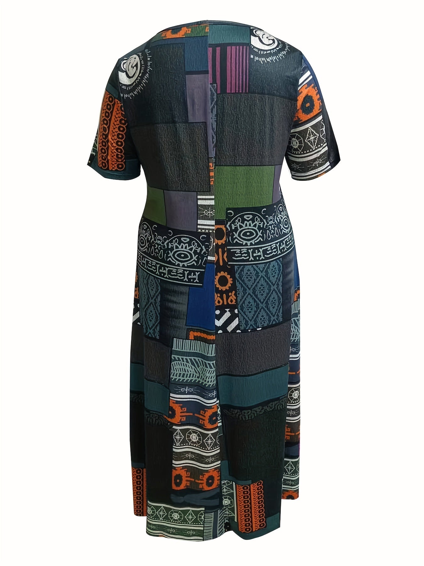  Colorblock Print Short Sleeve Dress
