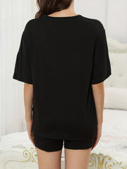 Letter Print Lounge Set Top & Shorts Women's Loungewear