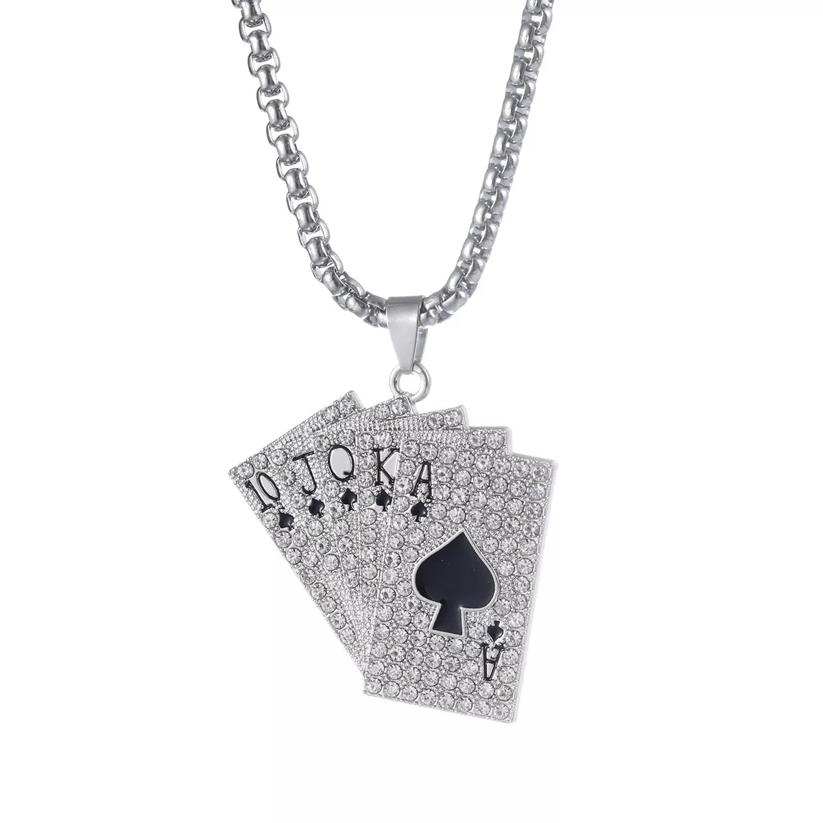 Hip Hop Poker Card Tag Necklace Zircon Inlaid Jewelry