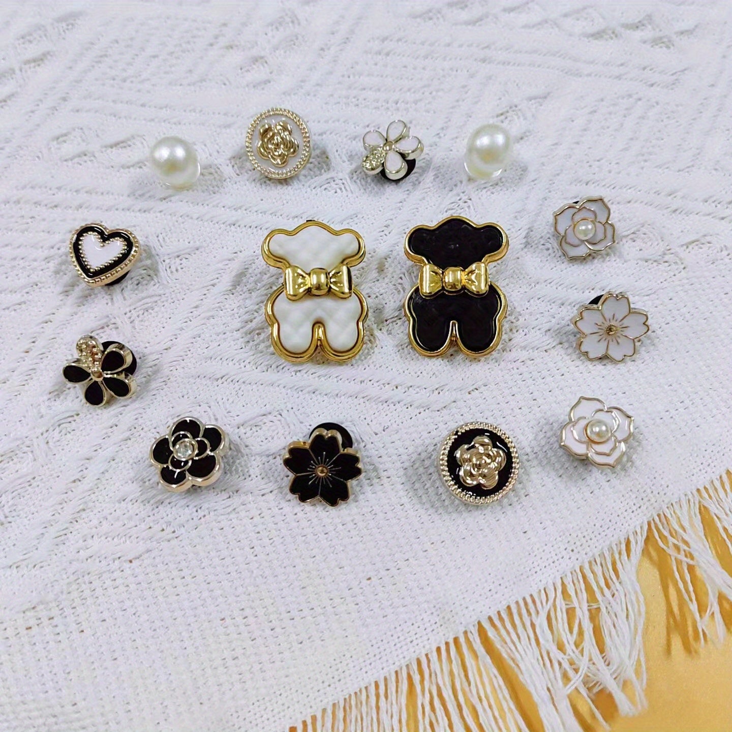 16pcs Shoe Decoration Charms - Bear, Flowers, Pearls - Party Shoes Decoration