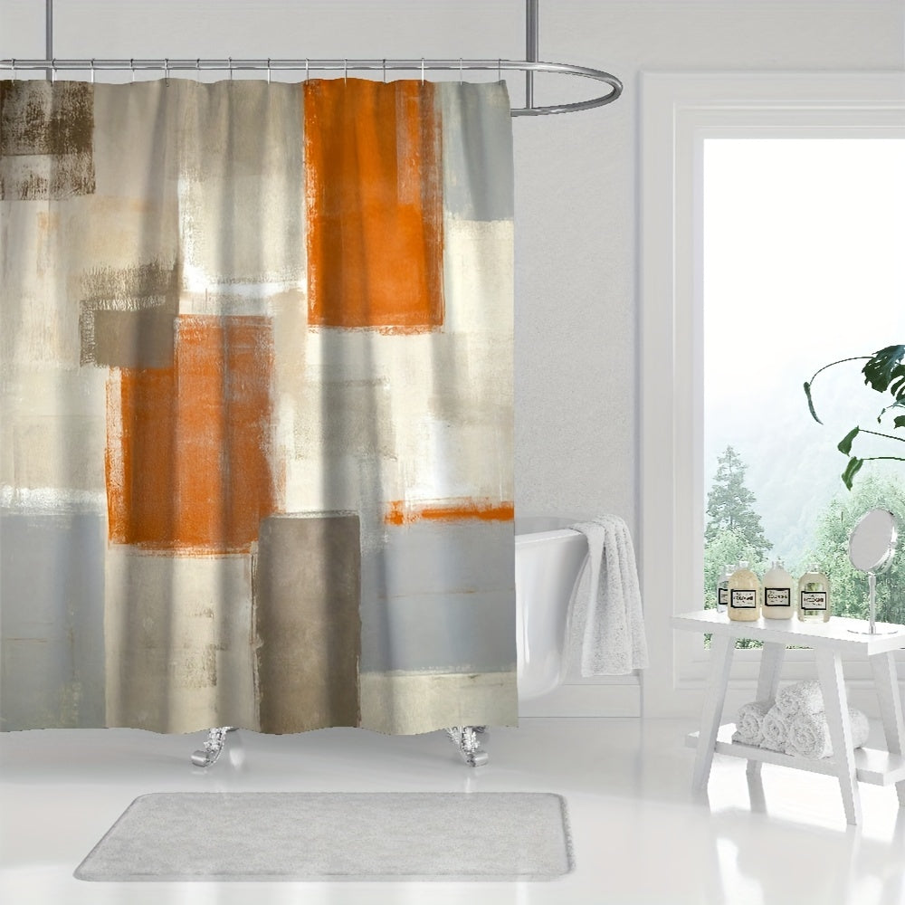 Waterproof Plaid Shower Curtain with 12 Hooks