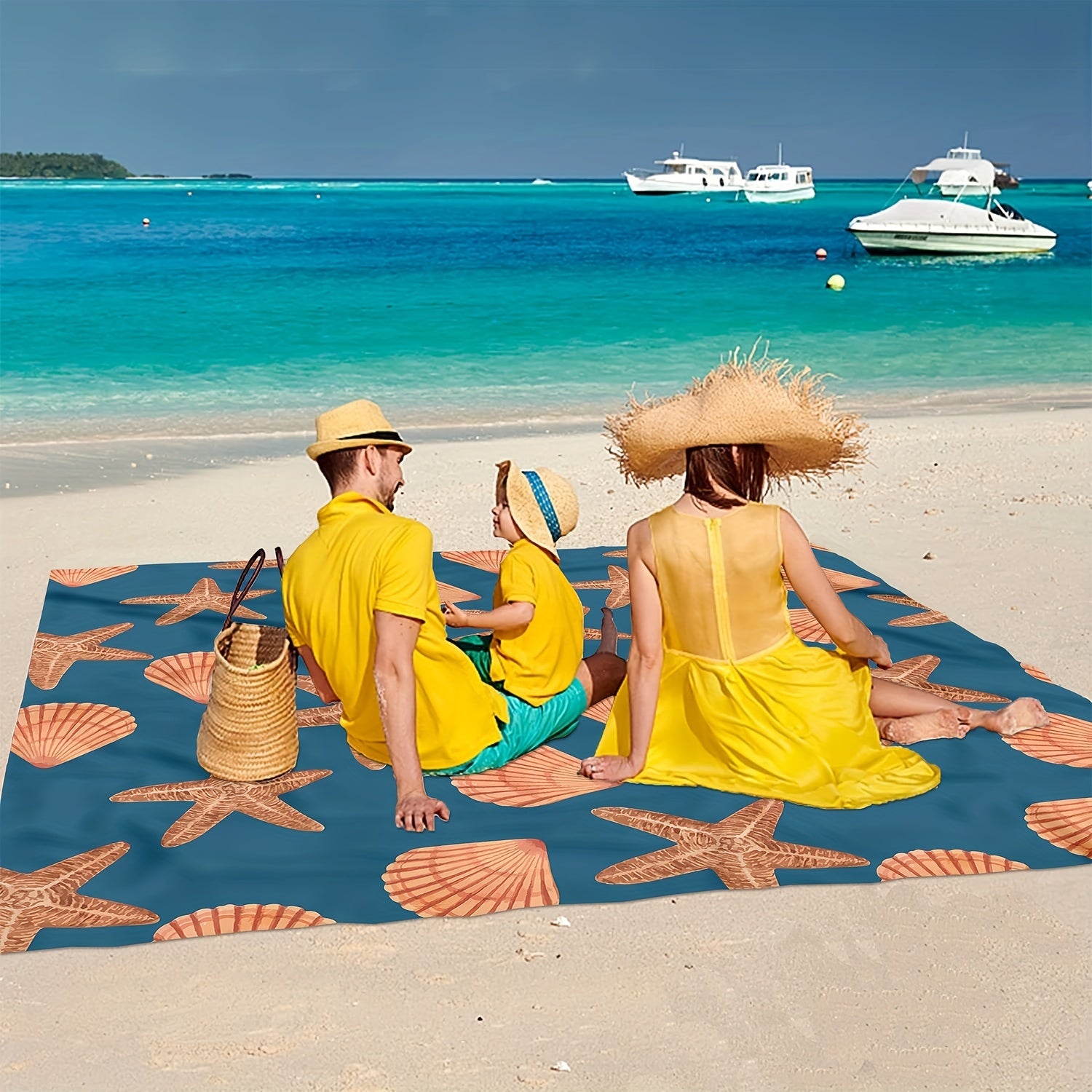 Waterproof Picnic Mat with Starfish and Shell Pattern for Camping