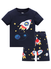 Boys Dino Skeleton Print Top & Shorts Lounge Wear Set