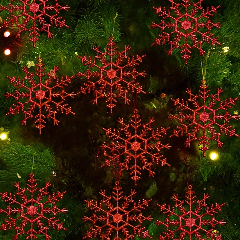 9pcs Snowflake Christmas Tree Decoration Red Pendant Party Supply